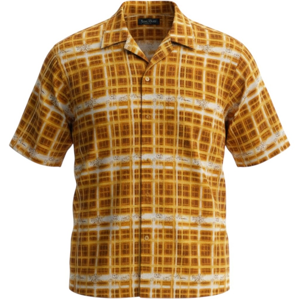 Raw Blue Button Down Shirt Mens XL Yellow Grid Dice Graphic Print Polyester - Picture 3 of 13